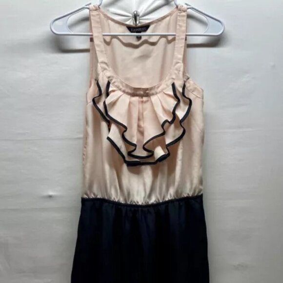 Express Dress Women's Size Small Two Tone Ruffle Top Knee Length Semi Sheer - Picture 2 of 11